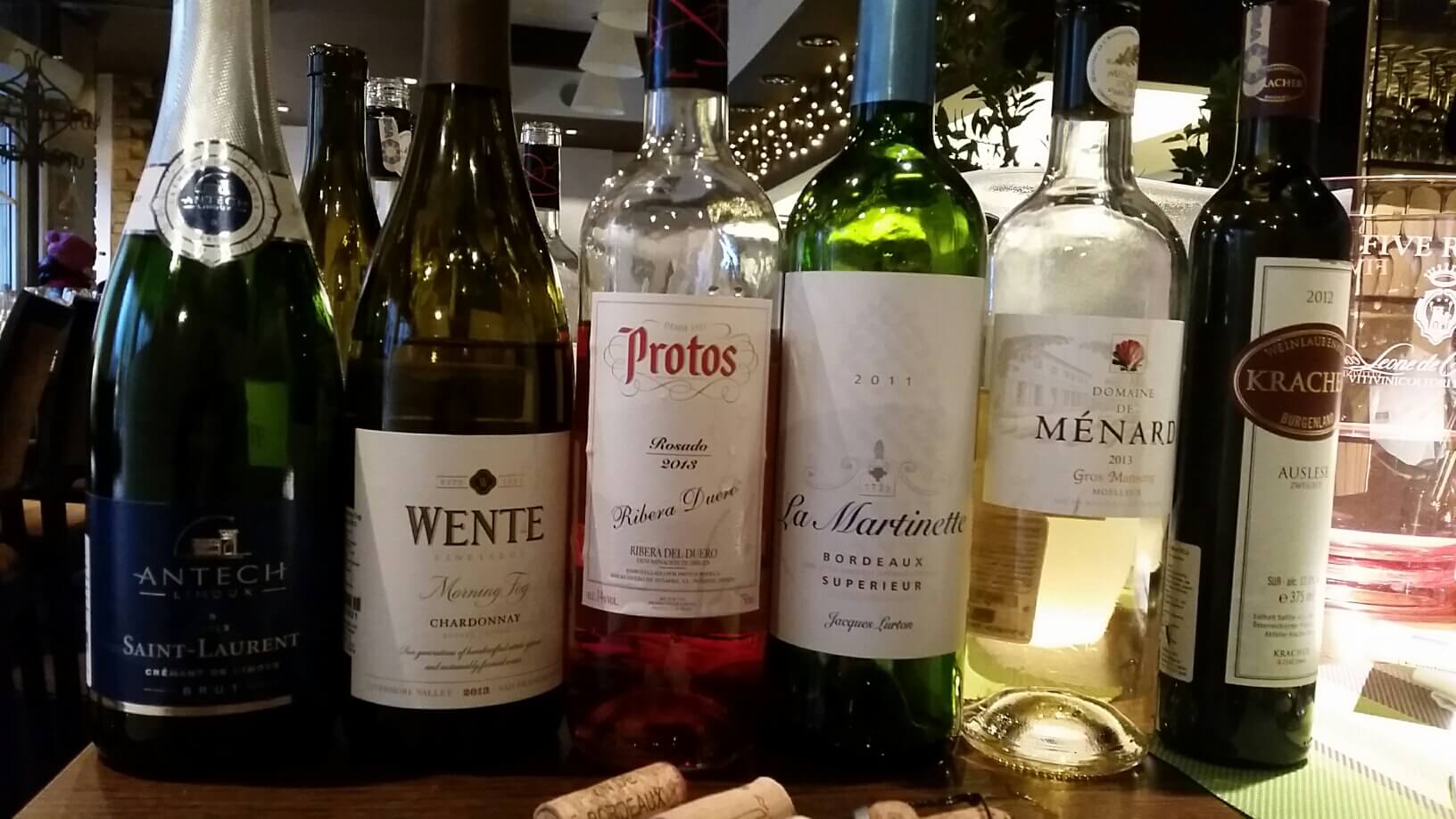Antech Limoux, Menard Gros Manseng, Protos Rosaso, Martinette Bordeaux, Wente Chardonnay